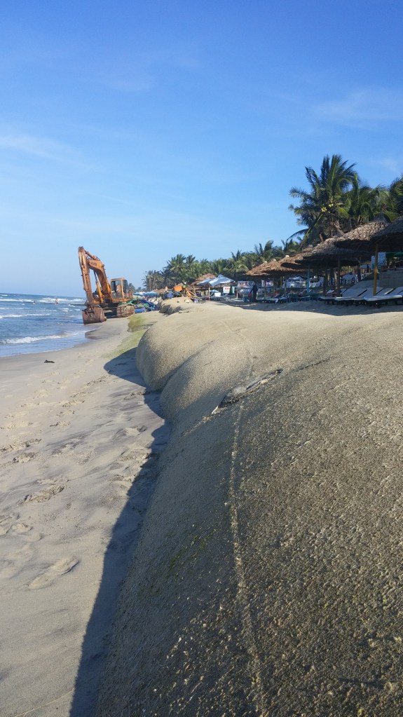 Sand dredging project seen on Cua Dai beach, Vietnam