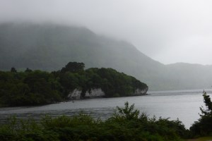 Misty lake and trees, Ireland
